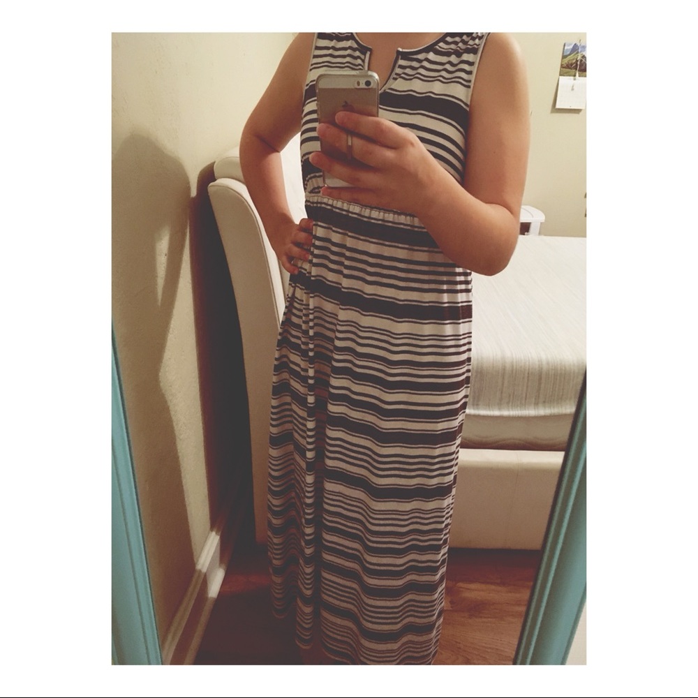 White and Blue Striped Maxi Dress